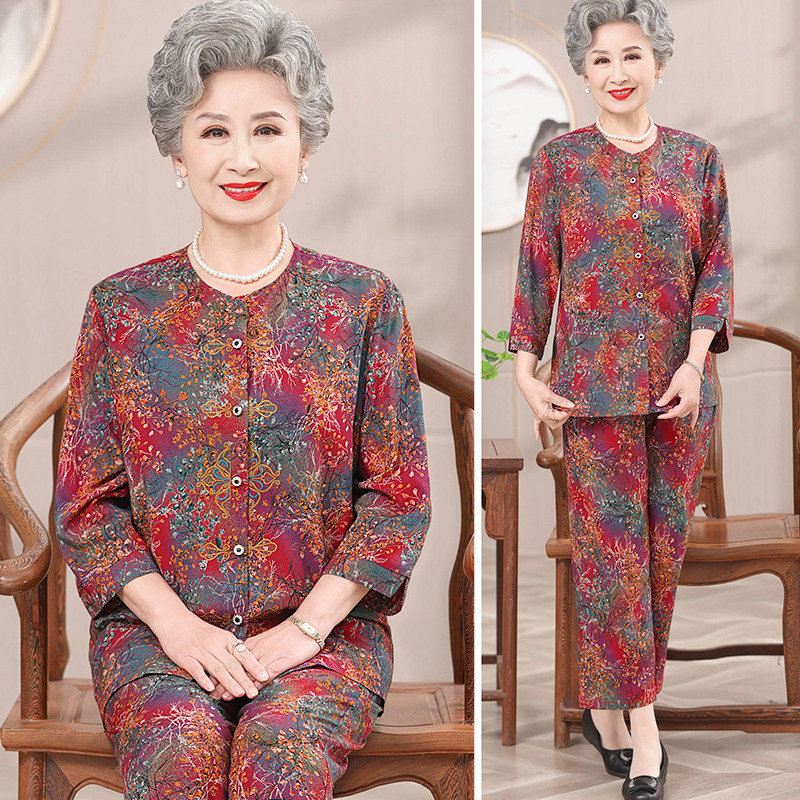 老人衣服女春夏2025新款棉绸两件套中老年妈妈装70岁奶奶夏装套装
