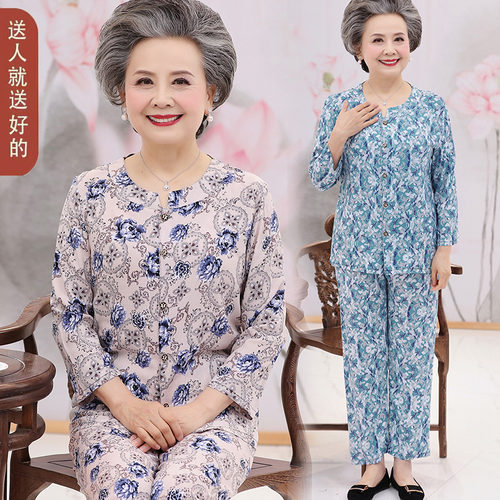 宽松奶奶装棉绸套装老年人夏装