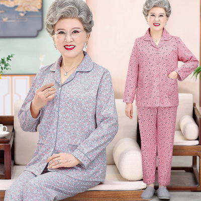 老年春秋装女长袖奶奶睡衣家居服