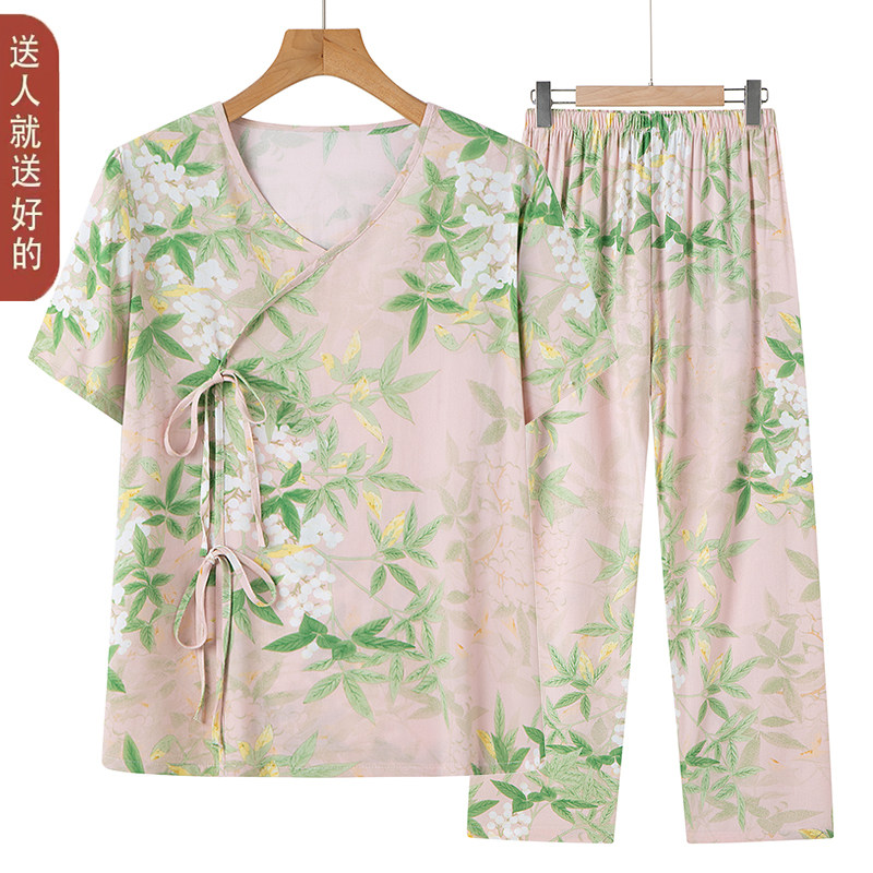 奶奶装天丝棉绸家居服两件套薄款