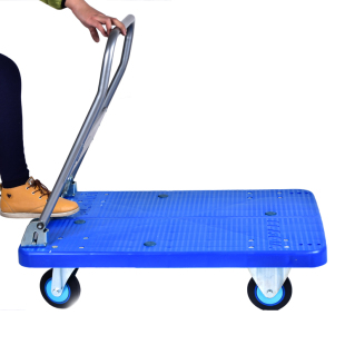 力宇平板车静音塑料手推车PLA150Y DX超市仓库搬运理货车折叠直销