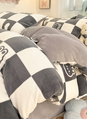 莫凡家纺秋冬牛奶绒四件套被套单双人法莱绒珊瑚绒被罩双面三件套