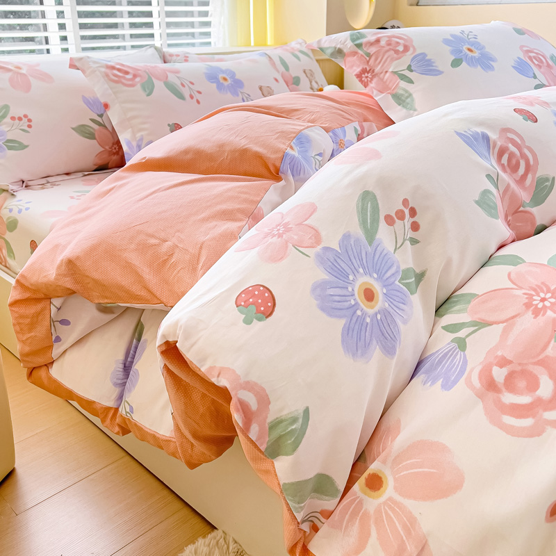 莫凡家纺全棉简约卡通四件套学生宿舍开学三件套床纯棉单被套床上