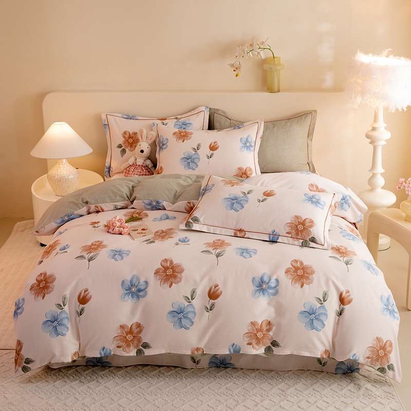 床单四件套全棉磨毛简约田园