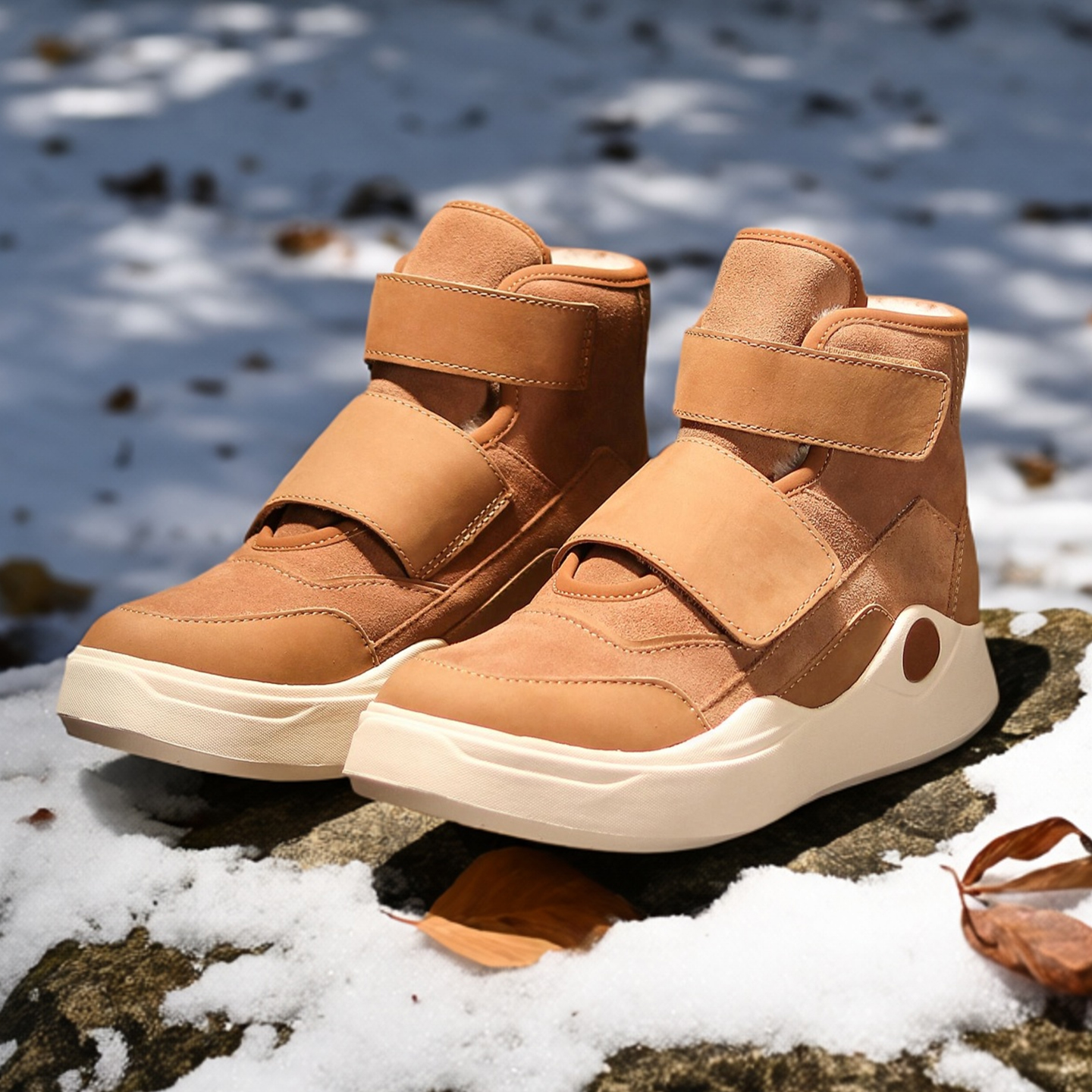 冬季男雪地靴高帮魔术贴羊毛保暖