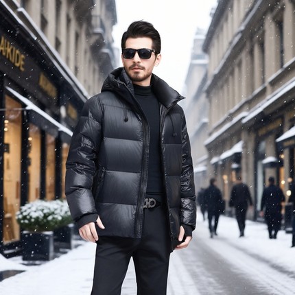 СUGGΟAT高端商务连帽羽绒服男黑金短款鹅绒服冬季御寒保暖外套