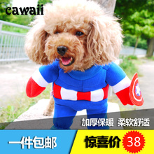 帅气狗狗衣服猫咪衣服 美国队长站立装 宠物衣服博美比熊泰迪变身装