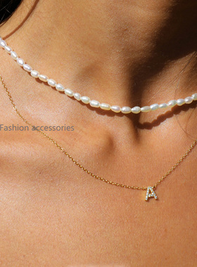 s925银字母镶钻项链锁骨毛衣项链小众设计高级感百搭简约锁骨链女