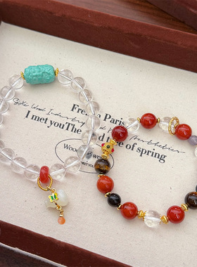 白水晶葫芦流苏虎眼石玛瑙手串