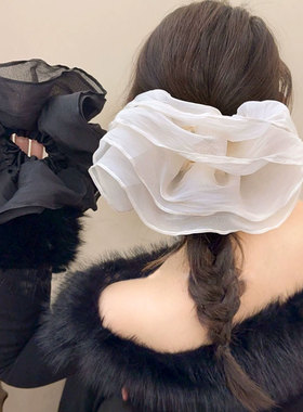 法式超大号欧根纱双层网纱大肠发圈高级感低马尾丸子头发绳头绳女