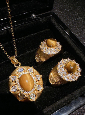 重工！虎眼石手串手链转运珠戒指项链中古轻奢高级质感