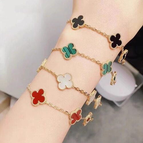 不掉色～四叶花草手链钢钛手镯花朵手链小众轻奢高级感时尚气质