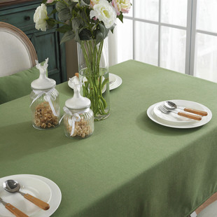 军绿色桌布棉麻纯色印花美式简约长方形茶几盖巾会议室大台布定做