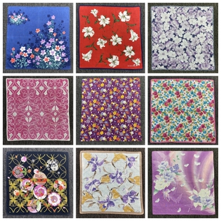 日系vintage古着纯棉男女士轻奢印花吸汗小方巾口袋巾手帕118