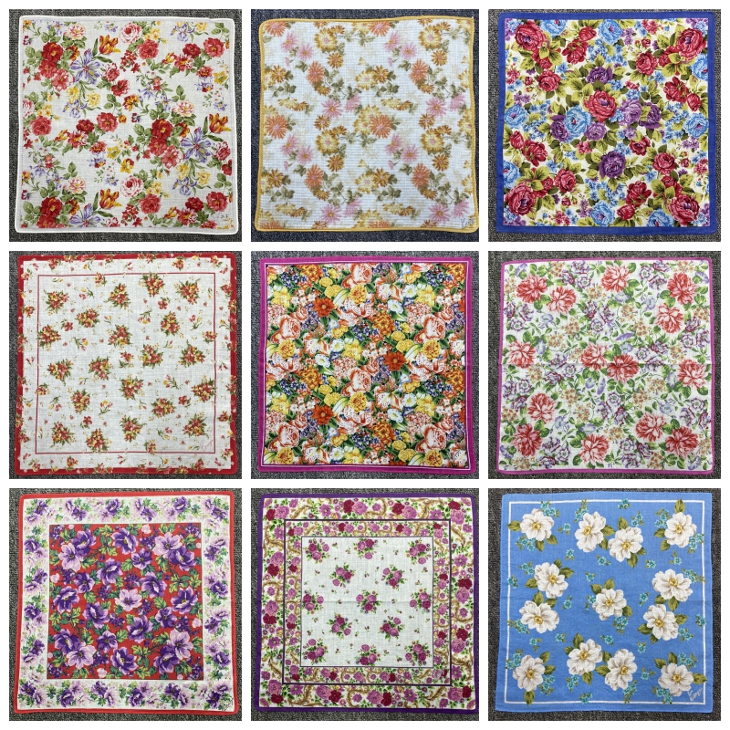 日系vintage古着纯棉男女士轻奢印花吸汗小方巾口袋巾手帕-98