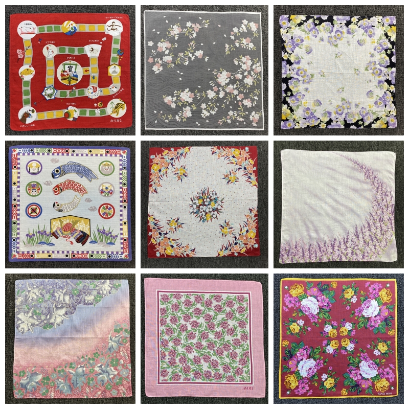 日系vintage古着纯棉男女士轻奢印花吸汗小方巾口袋巾手帕120