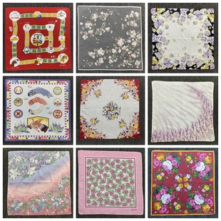 日系vintage古着纯棉男女士轻奢印花吸汗小方巾口袋巾手帕120