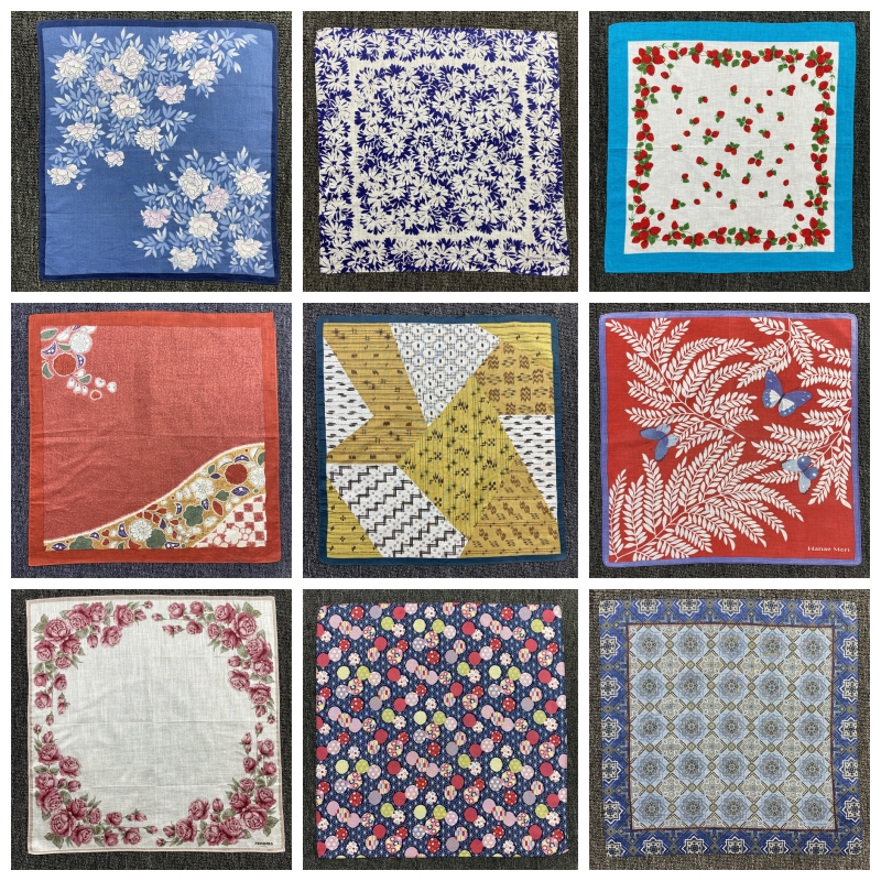 日系vintage古着纯棉男女士轻奢印花吸汗小方巾口袋巾手帕113