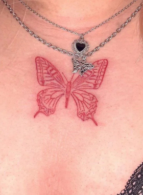 红色蝴蝶胸部性感纹身贴女 持久 小清新图案一张两个