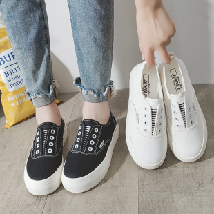 女春季 松紧白色帆布鞋 2025薄款 护士鞋 百搭一脚蹬懒人鞋 套脚小白鞋