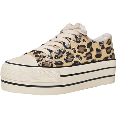 低帮豹纹个性潮流松糕厚底帆布鞋