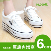白色低帮帆布鞋 女春季 百搭白鞋 2025新款 厚底松糕隐形内增高小白鞋