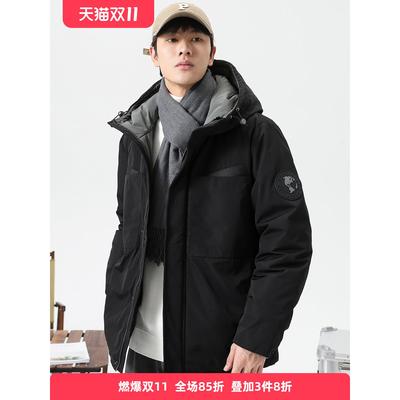 90白鸭绒工装羽绒服男冬季加厚加大码潮牌棉服男生短款连帽外套男