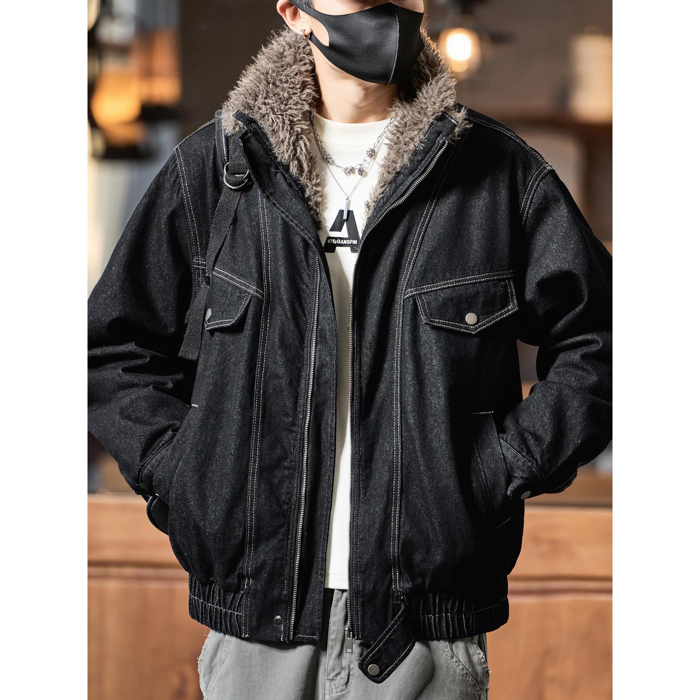 美式复古夹棉加厚毛领牛仔夹克男2025冬季新款保暖工装棉服外套潮