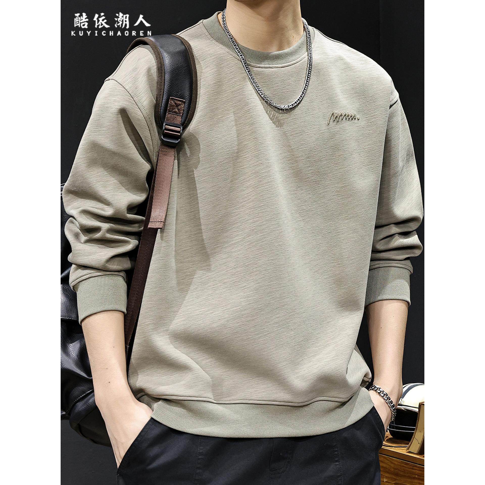 竹节棉纹理刺绣潮牌卫衣男春秋加绒衣服春季2026新款男士长袖大码