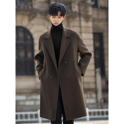 双面羊毛绒大衣男士新款韩版高级感毛呢子外套中长款风衣冬季加厚
