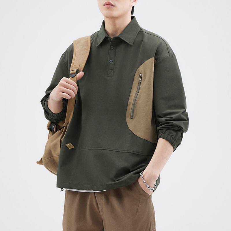 春秋polo衬衫男休闲长袖大码户外山系速干冲锋衣男士外套2025新款