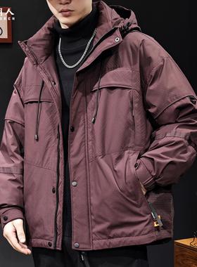 冲锋白鸭羽绒服男冬季2025新款加厚保暖连帽男士潮牌工装外套大码