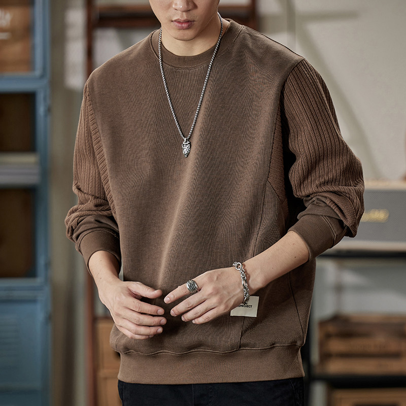 美式秋冬加厚重磅针织卫衣男宽松大码2025新款圆领加绒复古针织衫
