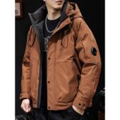 外套大码 砖红羽绒服男冬季 短款 潮牌工装 2025新款 加厚保暖连帽男士