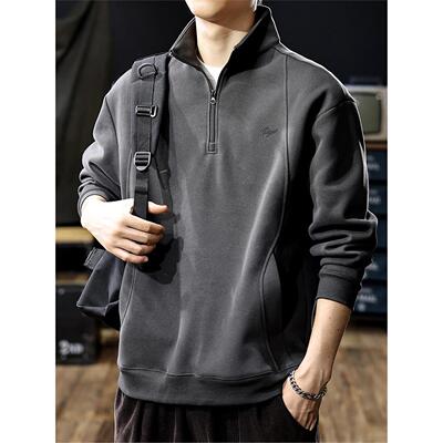秋季2025半拉链立领卫衣男士春秋加厚大码polo衫男款长袖上衣男装