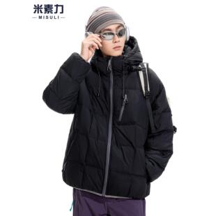 复古户外撞色连帽羽绒服男款冬季潮牌情侣款防风保暖加厚休闲外套