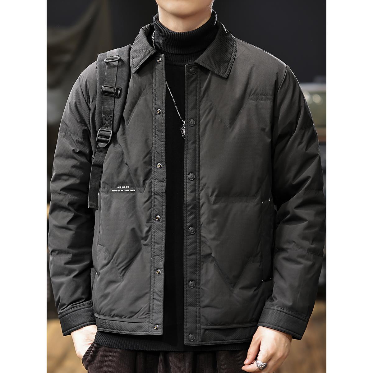 国潮新中式短款羽绒服男2025冬季新款轻薄蓬松保暖衬衫式羽绒外套