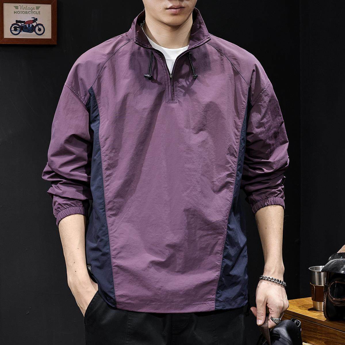 美式拉链立领衬衫男2026新款休闲衣服长袖大码速干冲锋衣男士外套