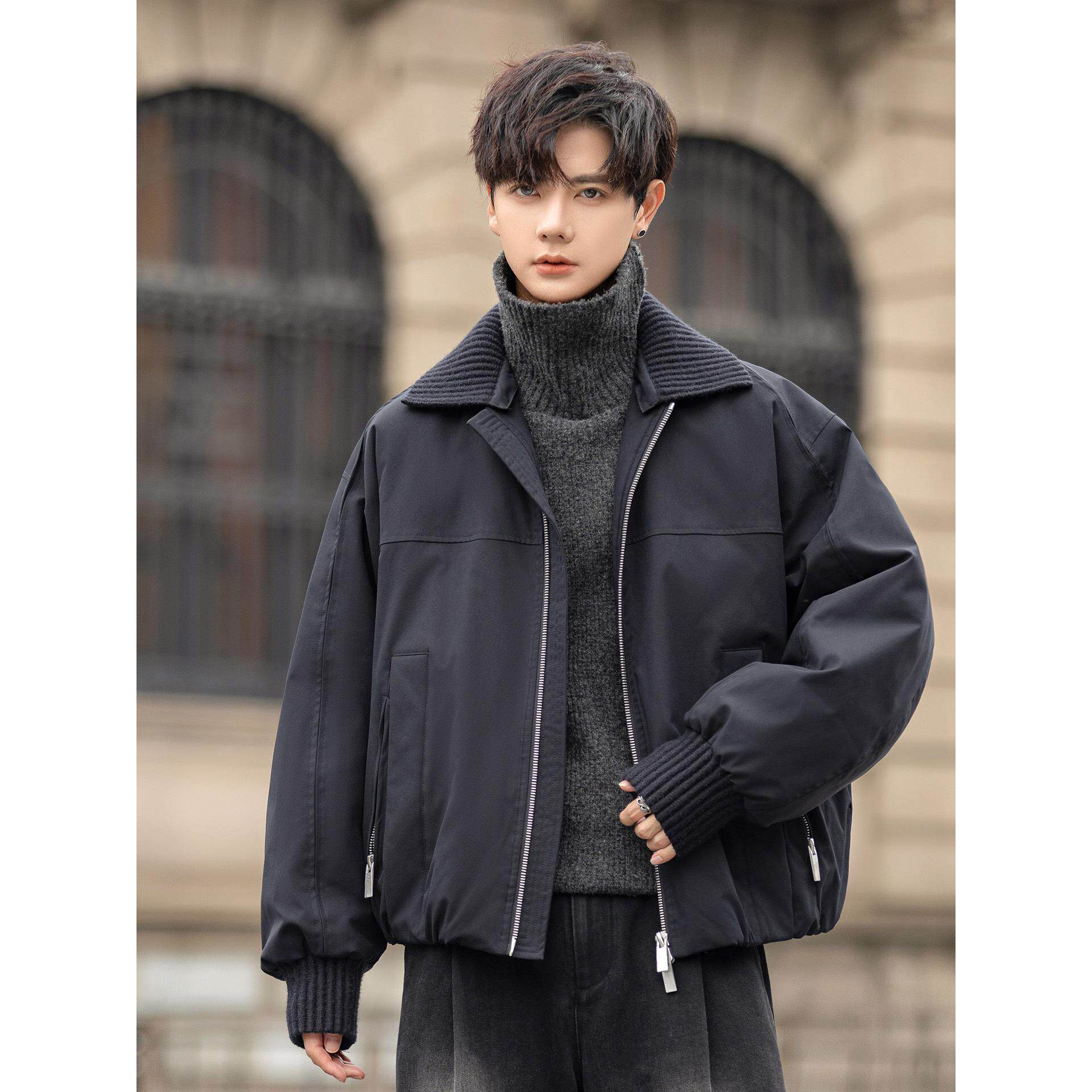 可拆卸翻领羽绒服男士2025冬季新款保暖防寒高级感短款夹克外套潮