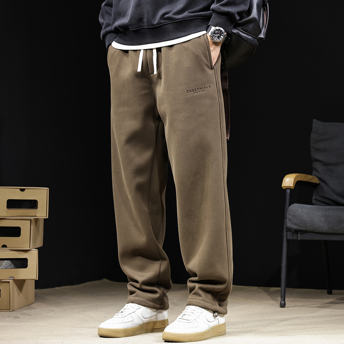 直筒运动休闲裤男2025新款收脚卫裤男士美式斜纹裤子宽松大码春秋