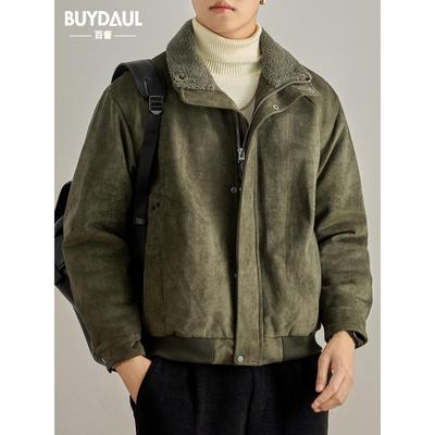 2025冬季新款皮毛一体羊羔绒立领棉衣男宽松加厚保暖工装夹克外套