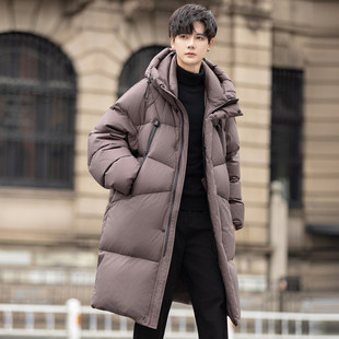 高充绒量连帽羽绒服男士中长款白鸭绒外套新款青少年棉服冬季加厚