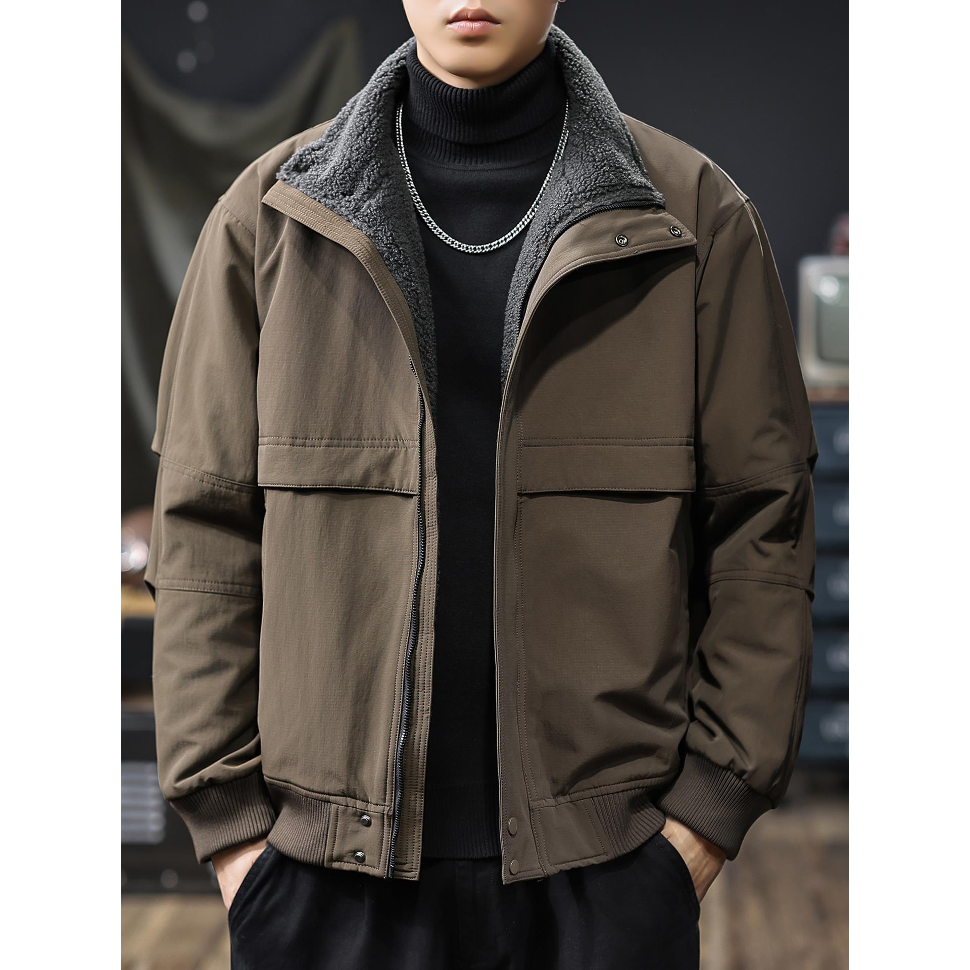 美式复古重磅羊羔绒外套男2025冬季户外防水加厚保暖工装夹克棉服
