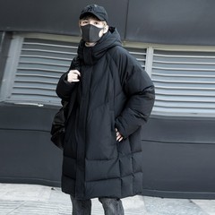 连帽中长款羽绒服男冬季2024新款宽松休闲保暖加厚白鸭绒黑色外套