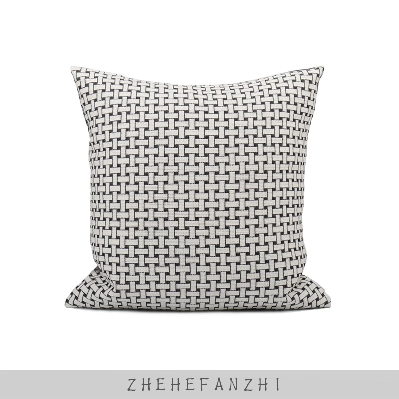 Modern villa, woven sofa, pillow, print