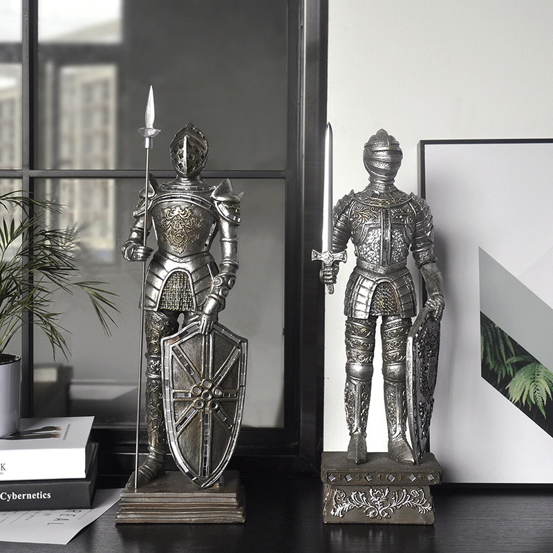 欧洲复古盔甲武士模型摆件 家居样板间古罗马战士兵人物装饰摆设