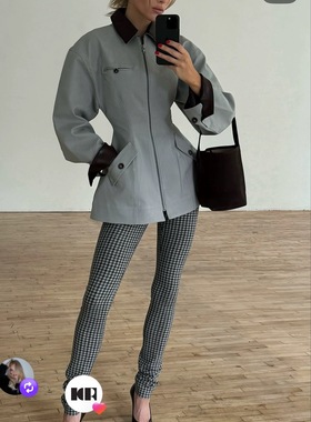 自留推荐！美国购买HELSA雾霾蓝色夹克皮衣夹克外套lady jacket