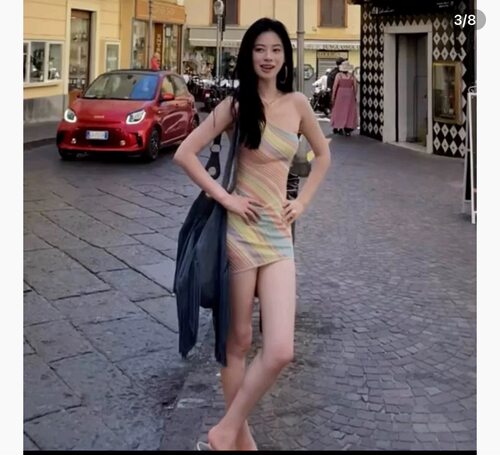 美国代购彩虹低饱和单肩包臀度假迷你裙 彩虹开衫半裙套装