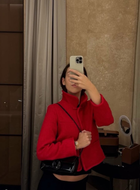 美国购买新年节日气氛红色毛呢外套 短裤套装Jacsw set