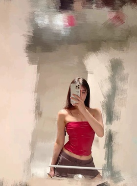 红xs国现】美国购推荐！stass同款圣诞红色pvc皮质抹胸上衣